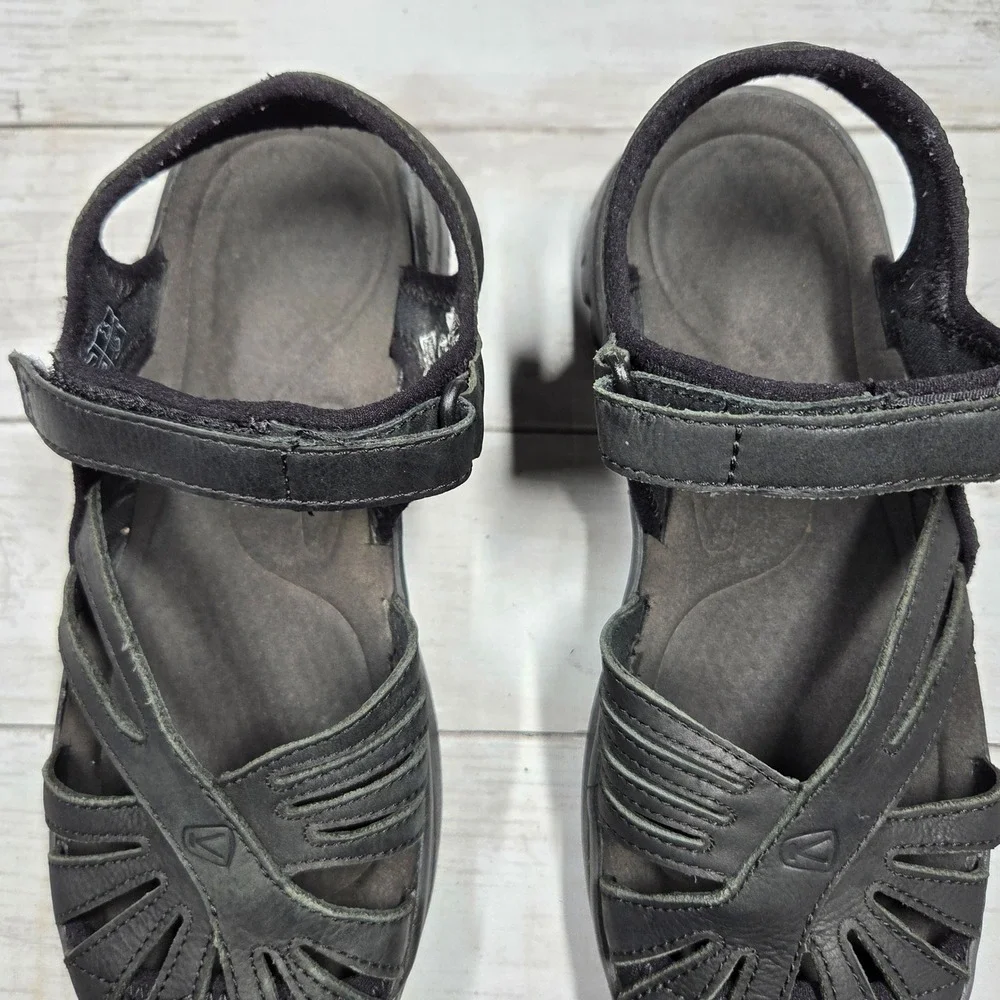 Keen Rose Sandal Sport Fisherman Womens 8 Black Leather Closed Toe Strappy